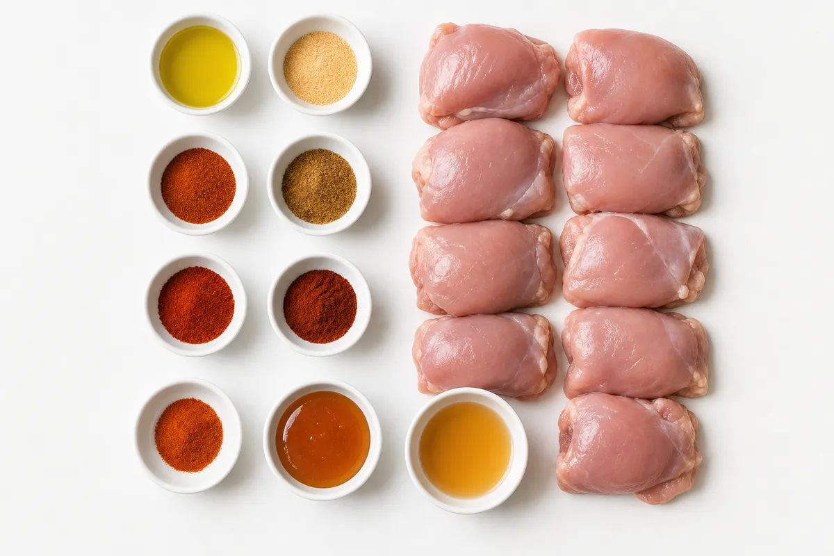 Ingredienser till BBQ-kryddade kycklinglår med honungsglaze