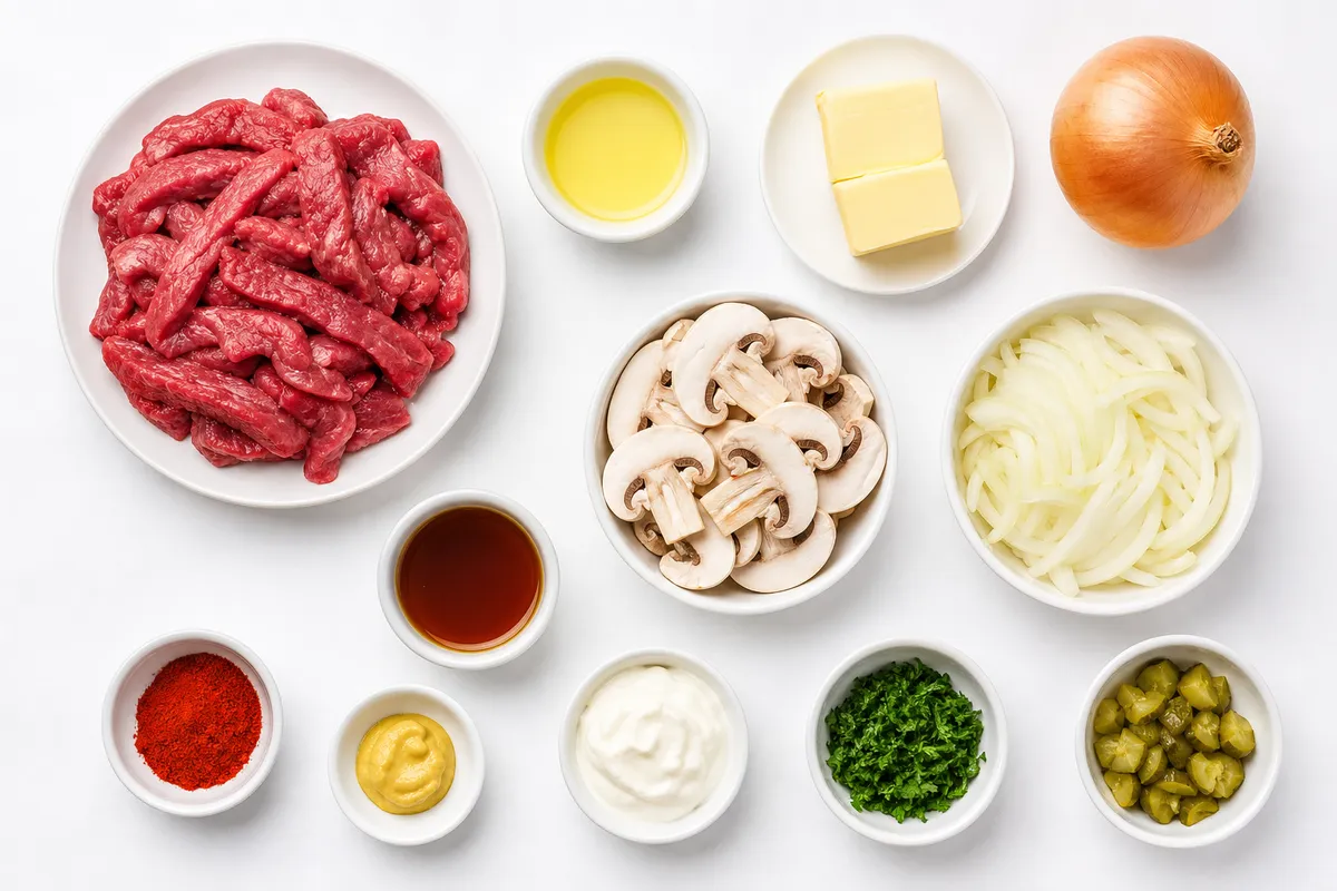 Ingredienser till Biff stroganoff
