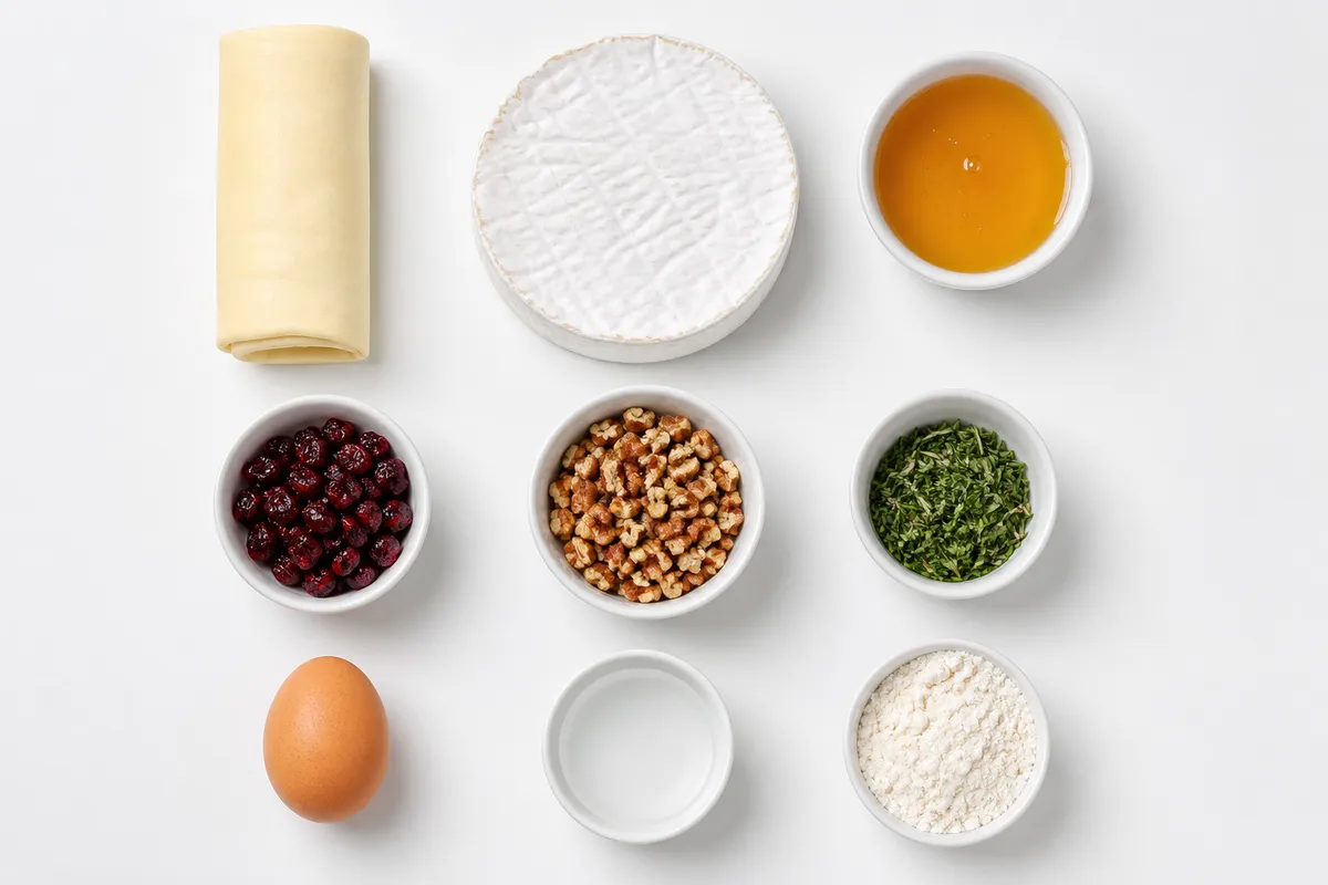 Ingredienser till Brie en croûte med honung, körsbär och pekannötter