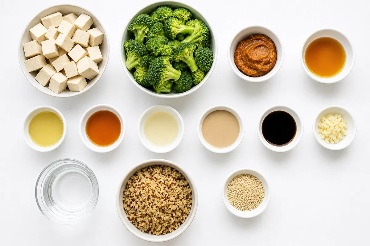 Ingredienser till Buddha Bowl med Misorostad Broccoli och Tofu