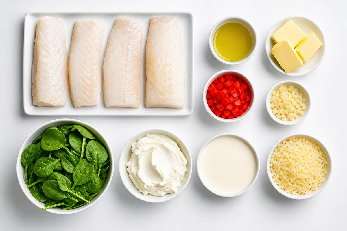 Ingredienser till Fisk florentine med krämig spenat
