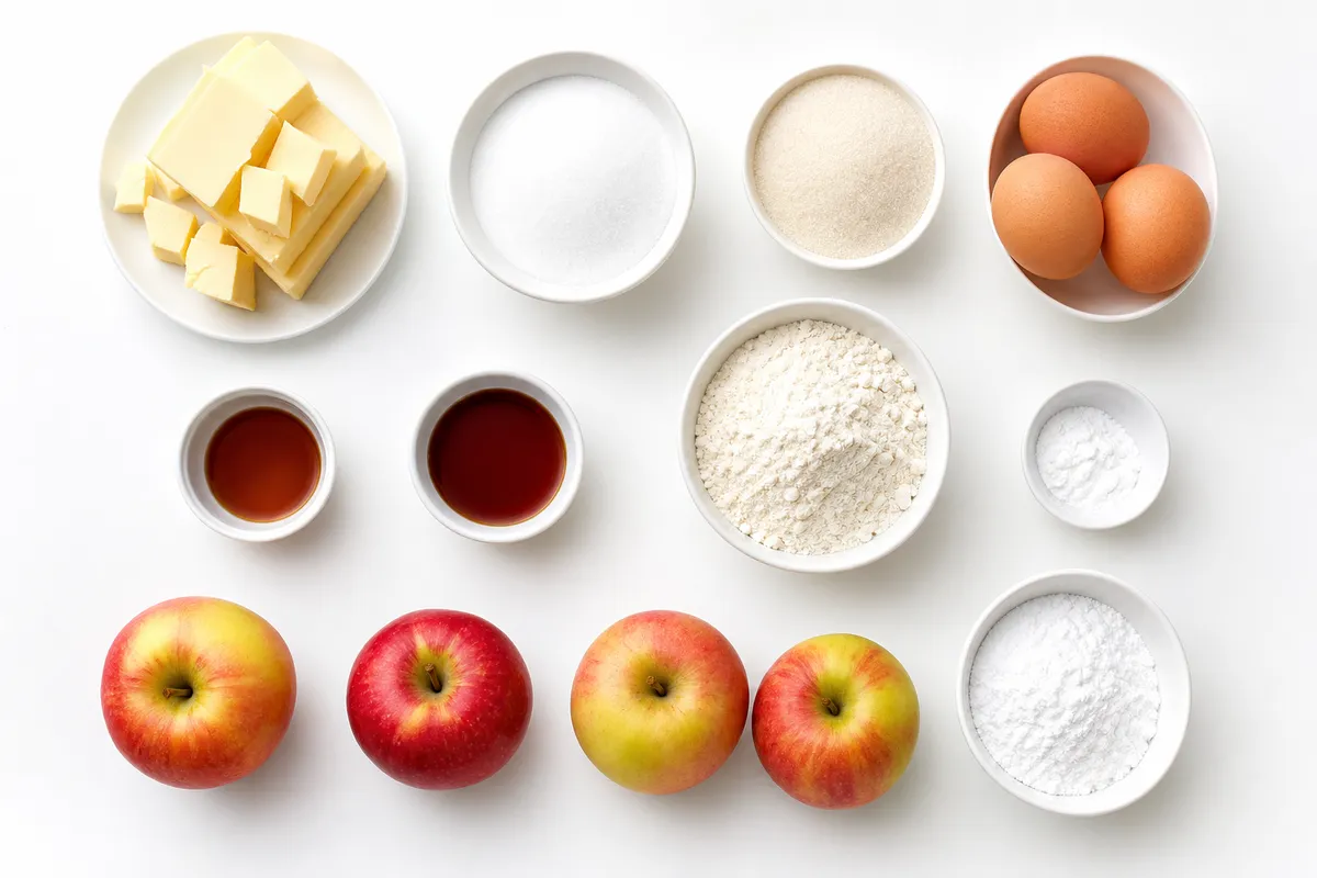 Ingredienser till Fransk äppelkaka med rom och vanilj