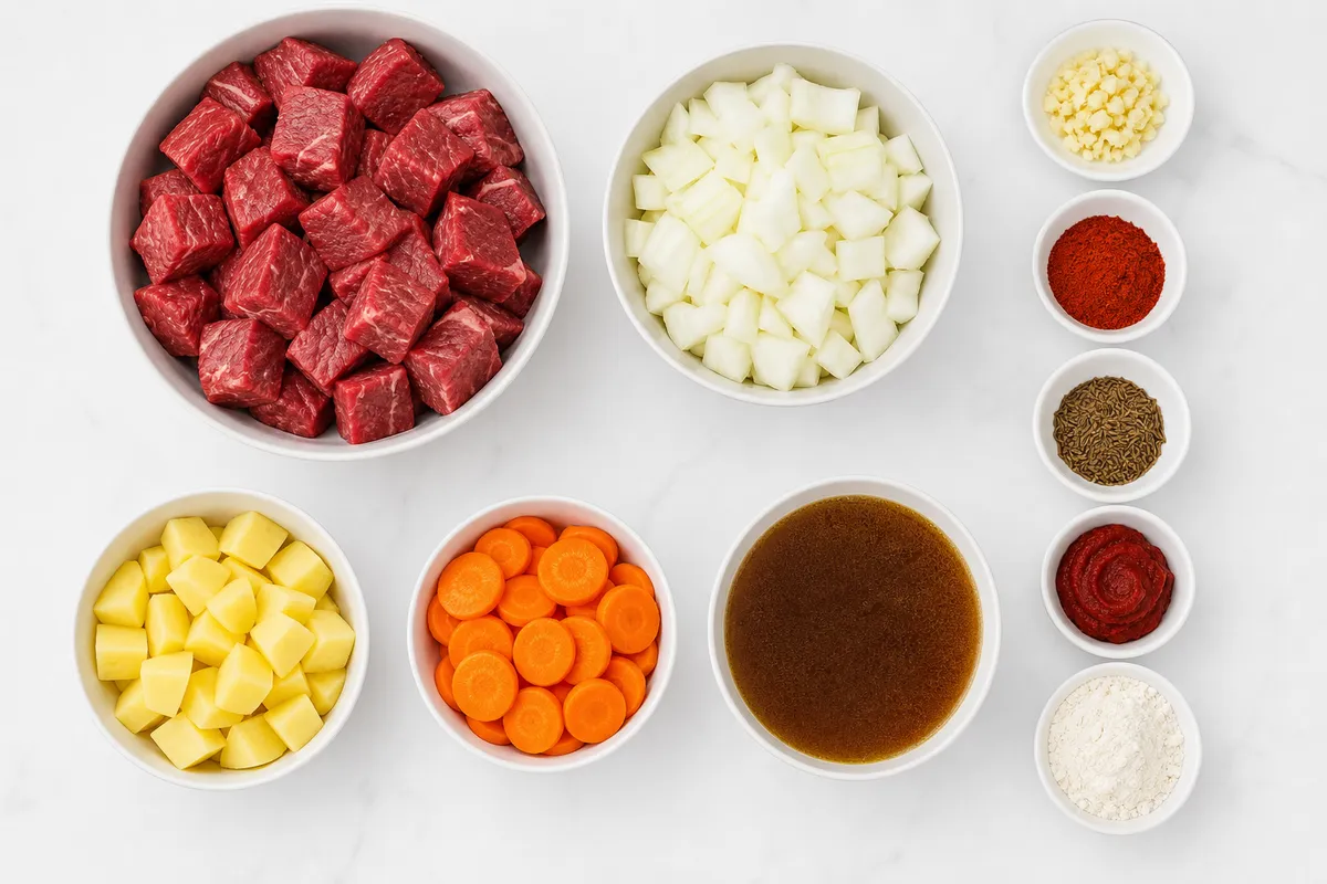 Ingredienser till Gulasch i ungersk stil