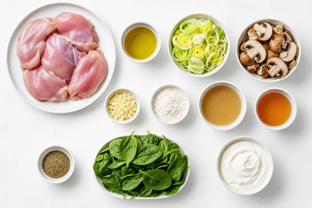 Ingredienser till Krämig Kyckling med Svamp och Spenat
