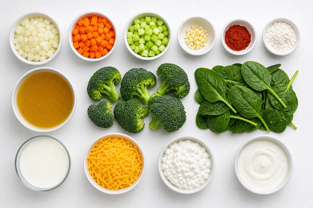 Ingredienser till Krämig Spenat- och Broccolisoppa med Keso
