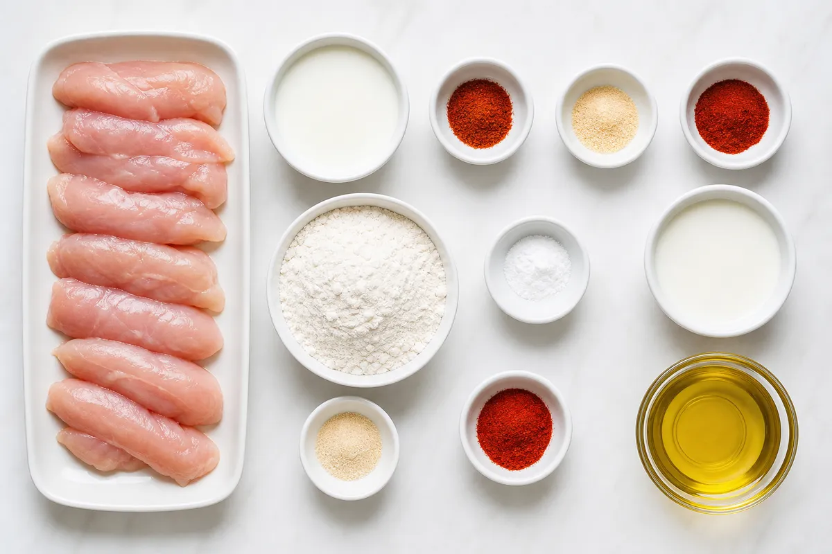 Ingredienser till Krispiga kycklingstrips med kärnmjölk