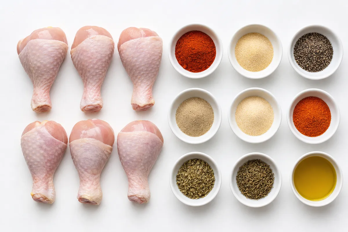 Ingredienser till Kycklingklubbor i ugn med Cajun-krydda
