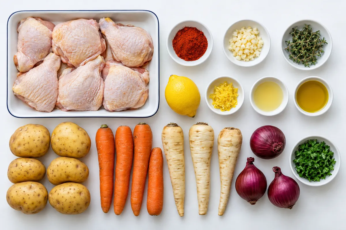 Ingredienser till Kycklinglår i ugn med rotfrukter