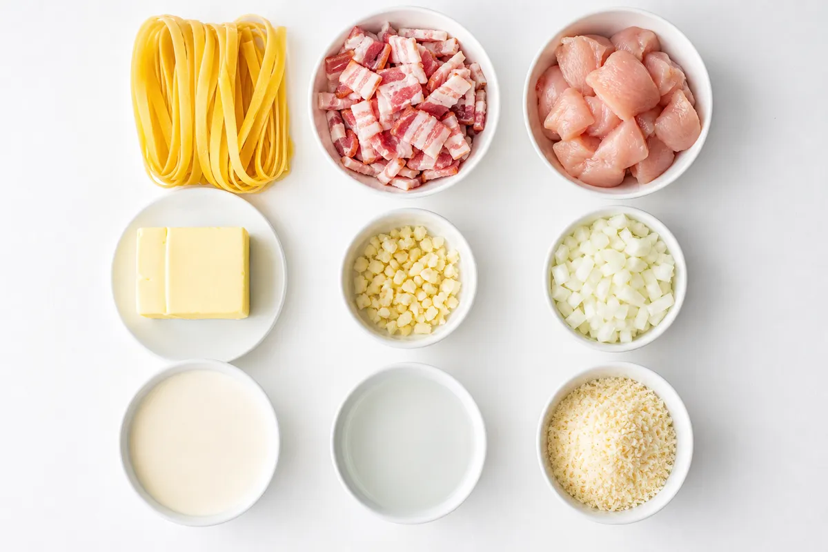 Ingredienser till Kycklingpasta med bacon