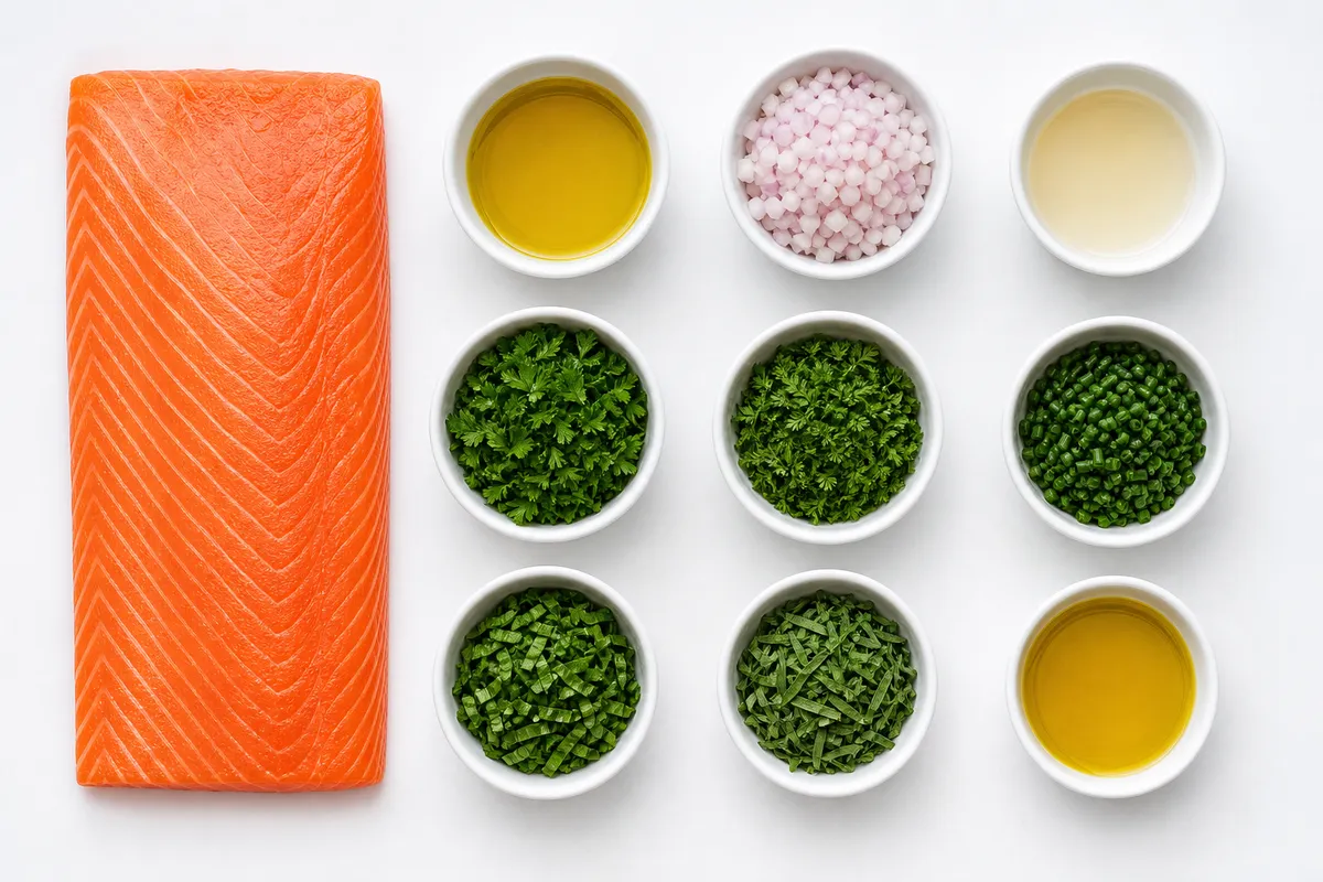Ingredienser till Långbakad lax med fransk örtsalsa