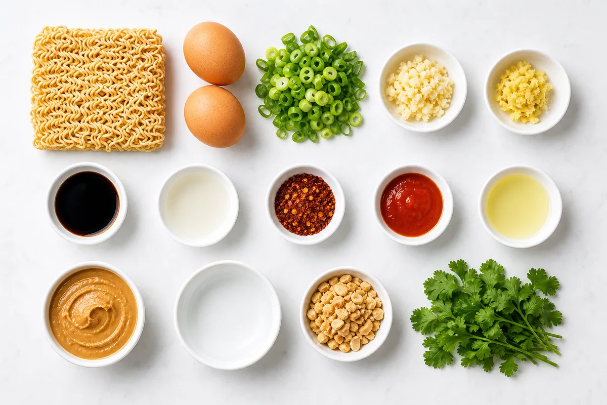 Ingredienser till Ramen med jordnötssmör