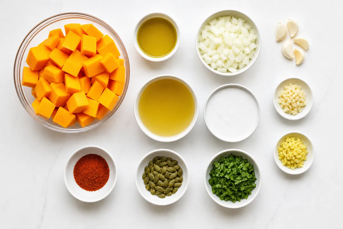 Ingredienser till Krämig Rostad Pumpasoppa