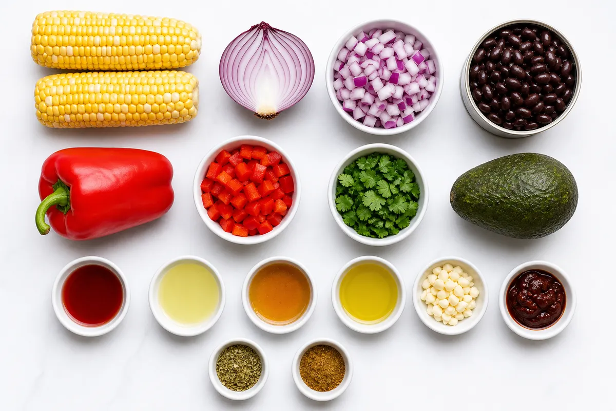 Ingredienser till Sallad med svarta bönor, majs och chipotle-honungsvinägrett