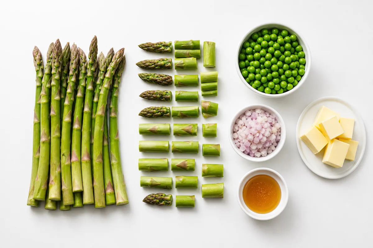 Ingredienser till Stekt sparris med ärtor