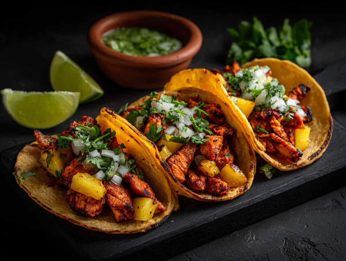 Tacos Al Pastor - Mexikanska Tacos med Marinerad Fläskkött och Grillad Ananas