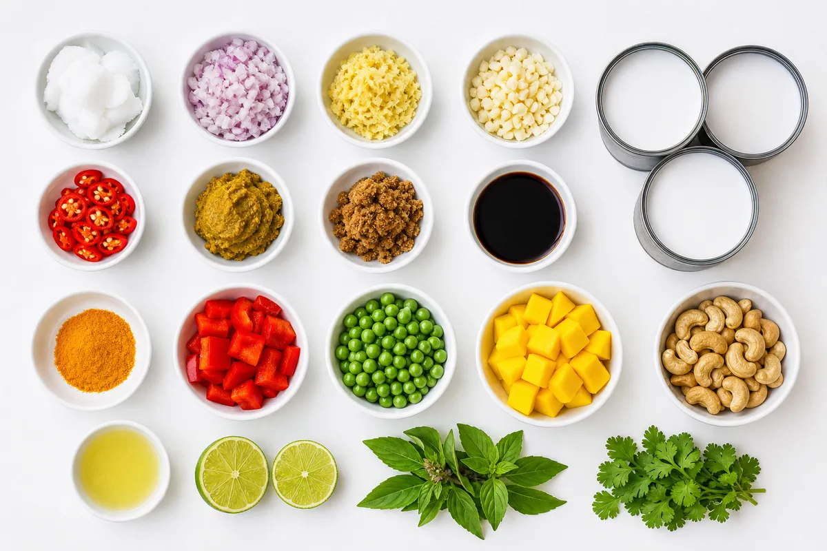 Ingredienser till Thailändsk gul curry med mango