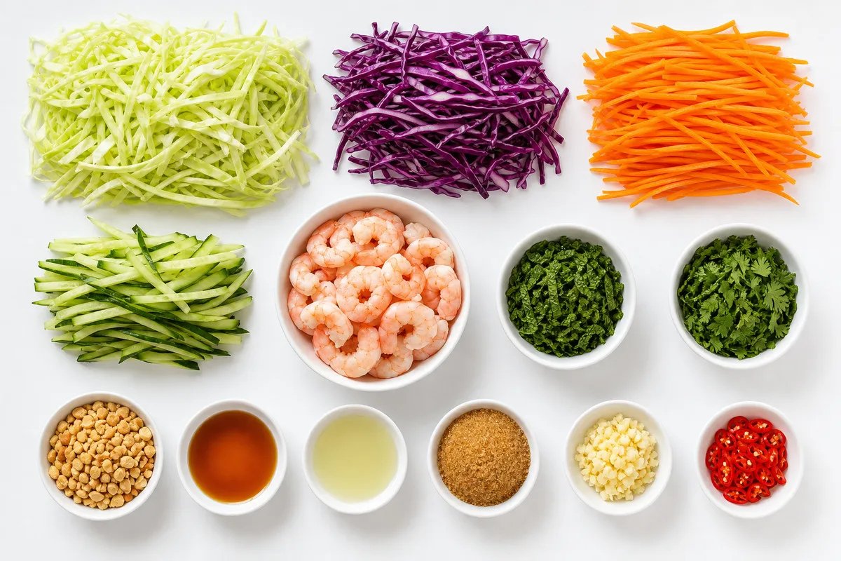 Ingredienser till Vietnamesisk Räksallad med Kål och Morot