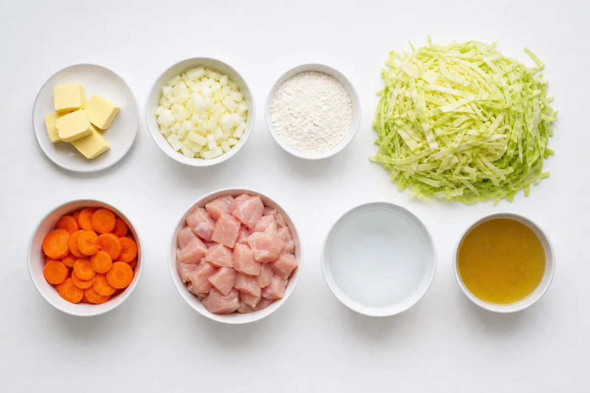 Ingredienser till Volymsoppa med Vitkål, Kyckling och Morot