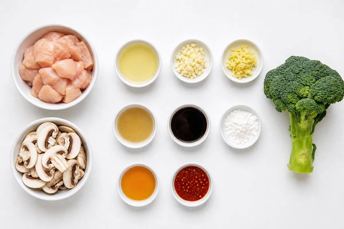 Ingredienser till Wok med Kyckling, Broccoli och Svamp