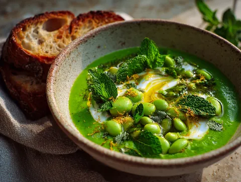 Krämig bondbönssoppa med mynta och citron