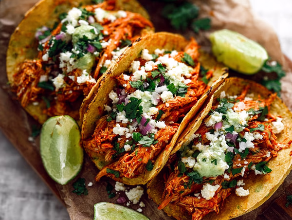 Kryddig Chicken Tinga Tacos med Chipotle och Tomat