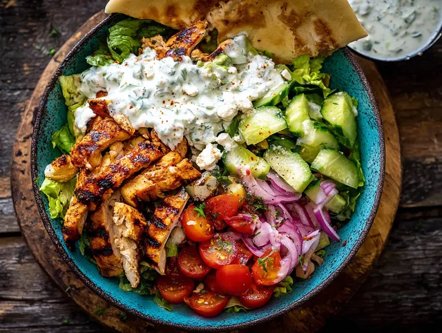 Grekisk Kyckling Tzatziki Bowl med Ingefära-Tahini