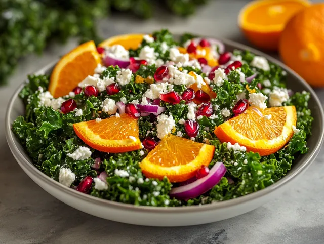 Grönkålssallad med granatäpple och apelsin