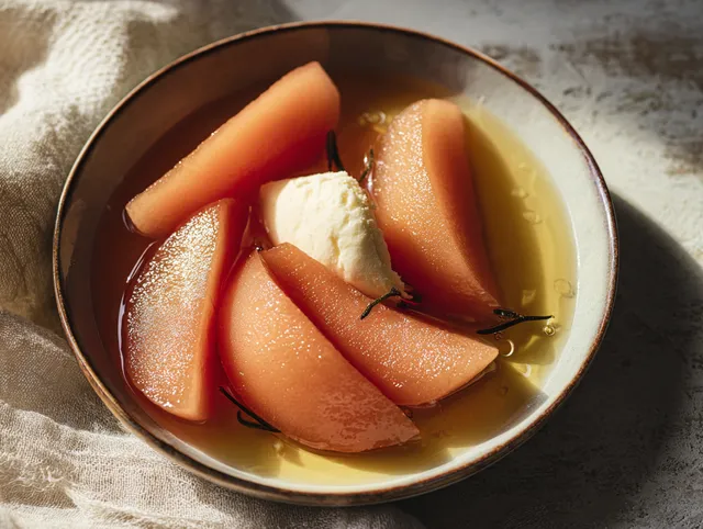 Pocherad kvitten i vaniljlag