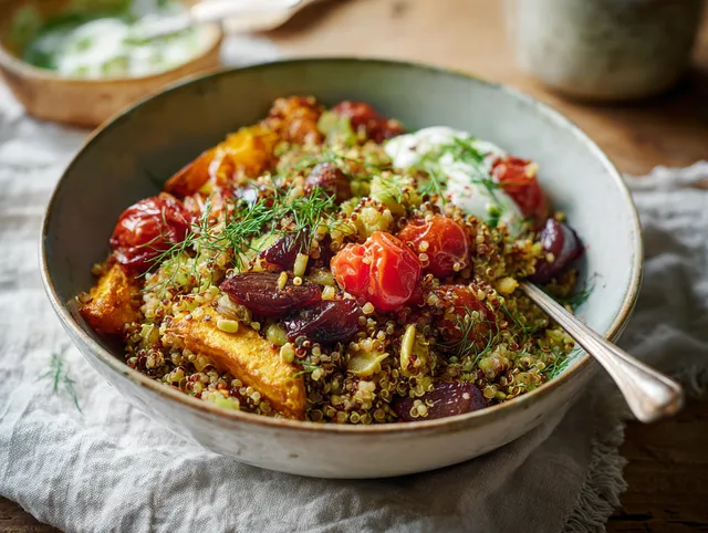 Quinoa Power Bowl med Kryddad Selleri och Mungbönor