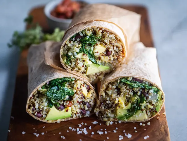 Supergrön Vegansk Quinoa Burrito med Avokadodressing