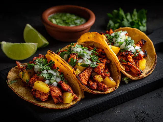 Tacos Al Pastor - Mexikanska Tacos med Marinerad Fläskkött och Grillad Ananas
