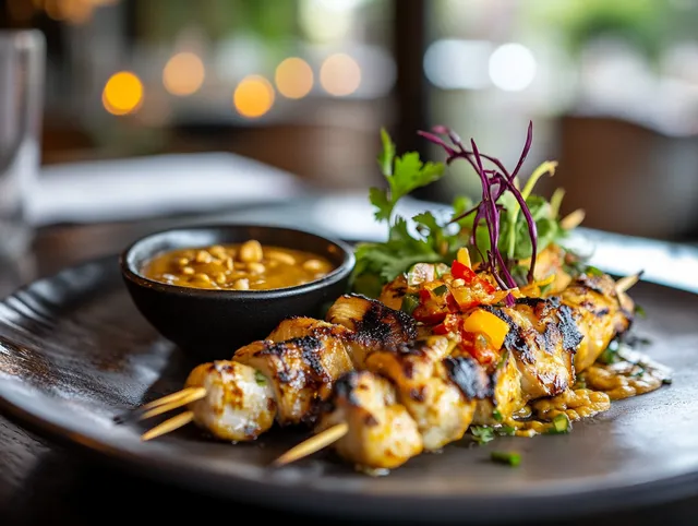 Thailändska Kycklingspett med Jordnötssås