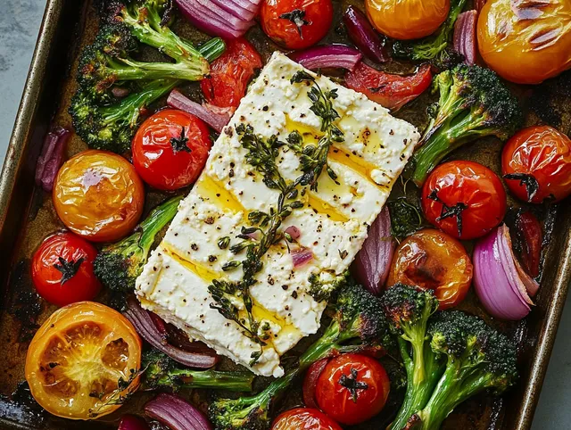 Ugnsrostad Fetaost med Broccolini, Tomater och Citron