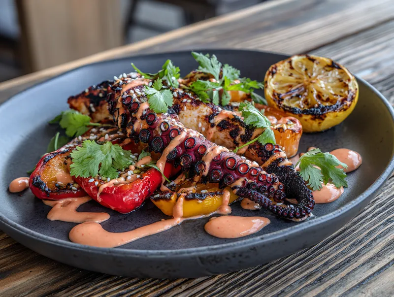 Grillad bläckfisk med gochujang-aioli