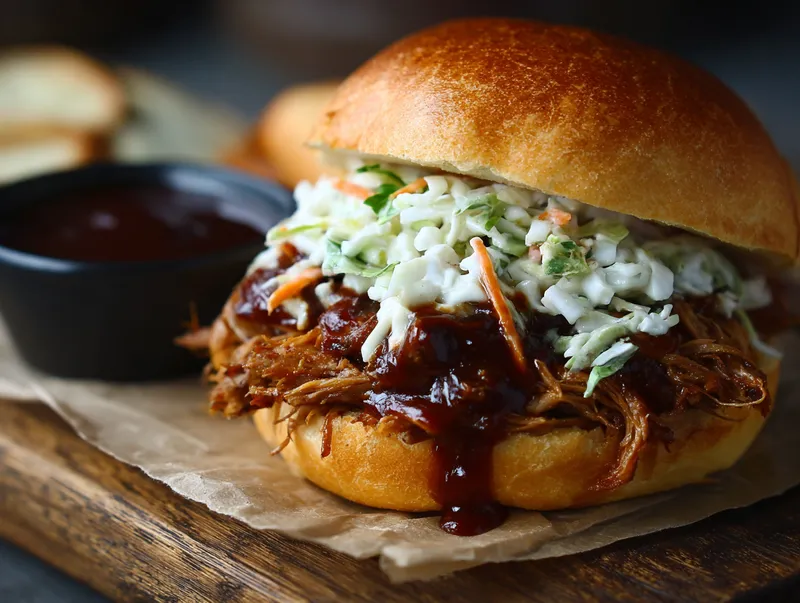 Pulled Pork Smörgås med Coleslaw och BBQ-sås