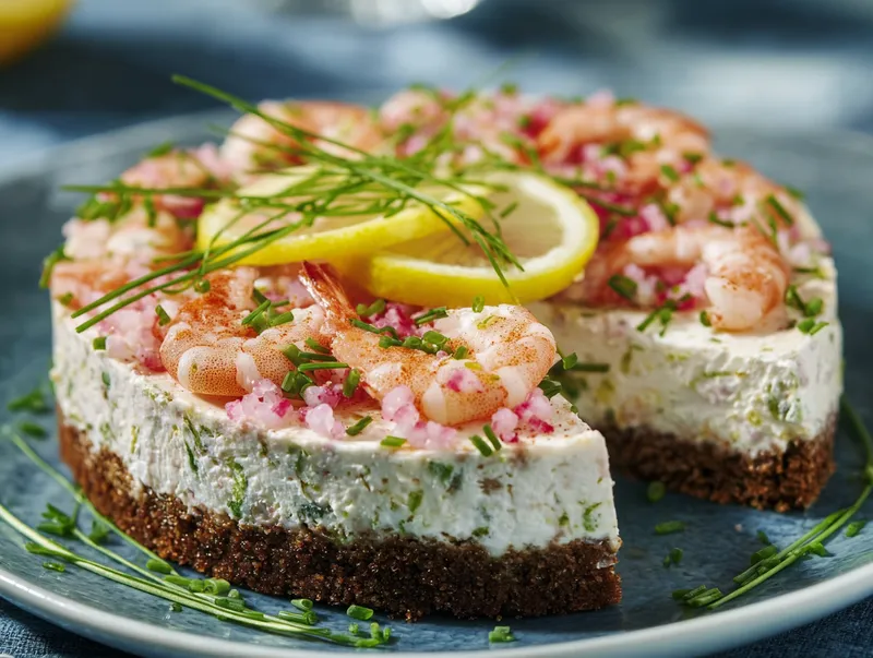 Räkcheesecake med Färska Räkor och Rom