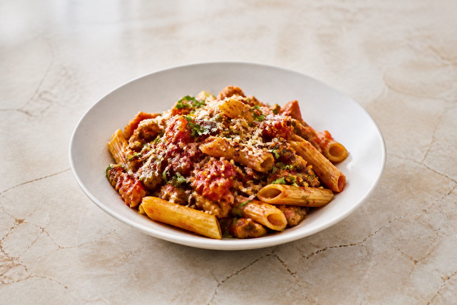 Ugnsbakad ziti med italiensk korv