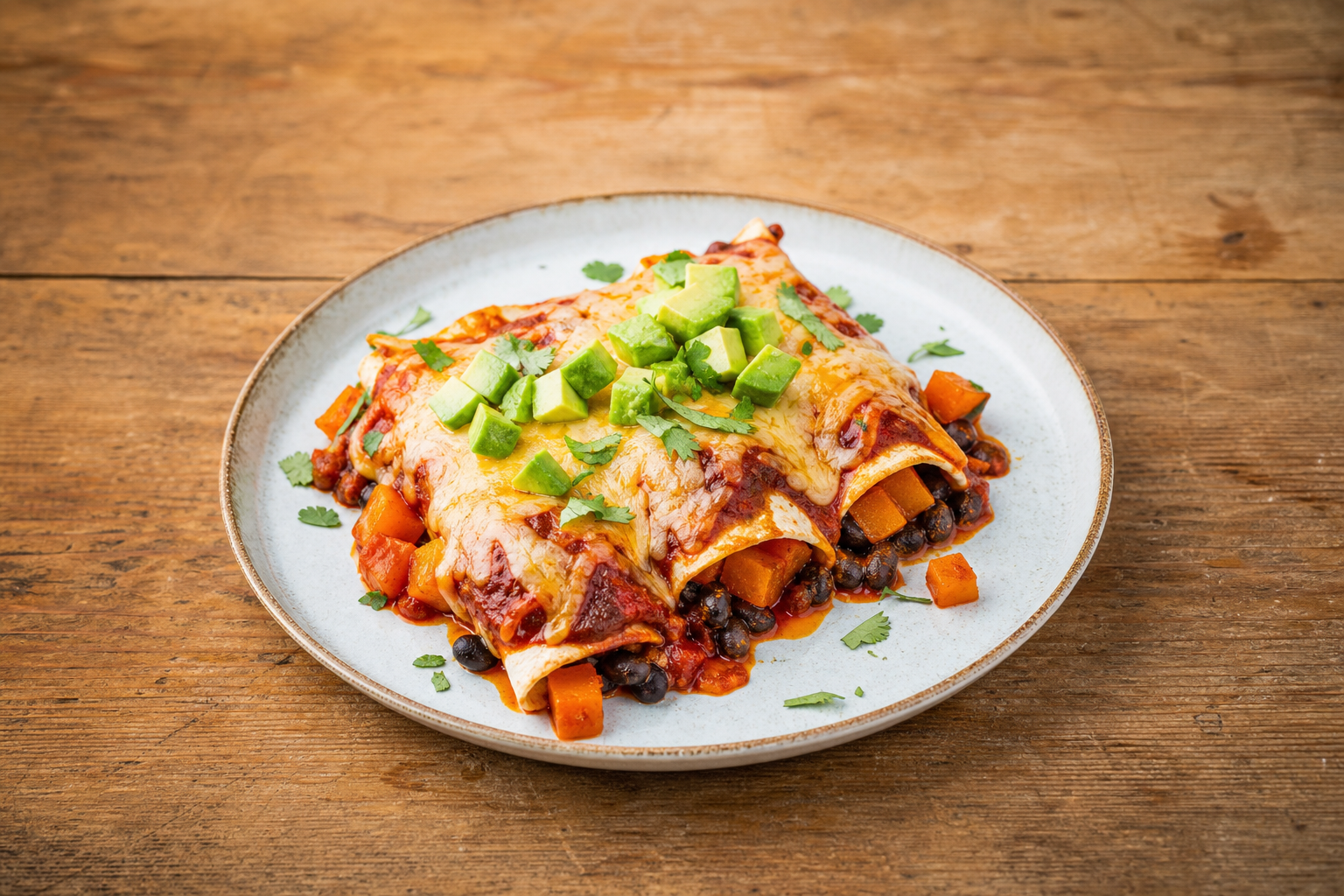 Vegetariska enchiladas med butternut och svarta bönor